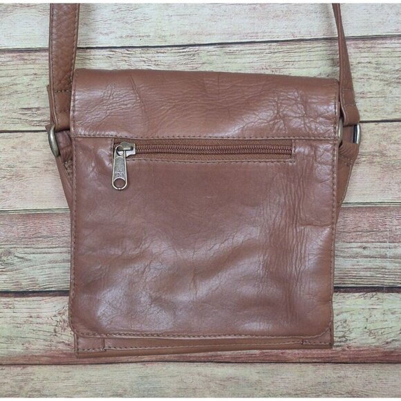 Brown Genuine Leather Crossbody Organizer Purse Bag TEXAS Star Adjustable Strap - Picture 4 of 11